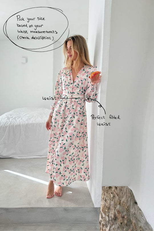 AdelIC Lange Jurk - Roze Hortensia Print