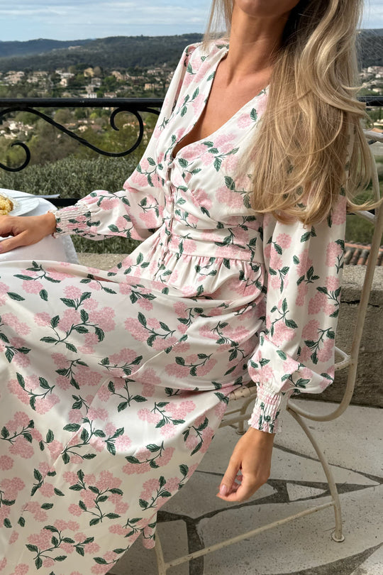 AdelIC Lange Jurk - Roze Hortensia Print