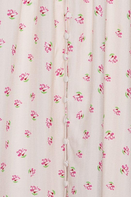 AdelIC Lange Jurk - Beige Roze Bloemenprint