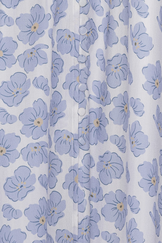 AdelIC Lange Korte Mouwen Jurk - Wit Blau Dazzling Bloemen