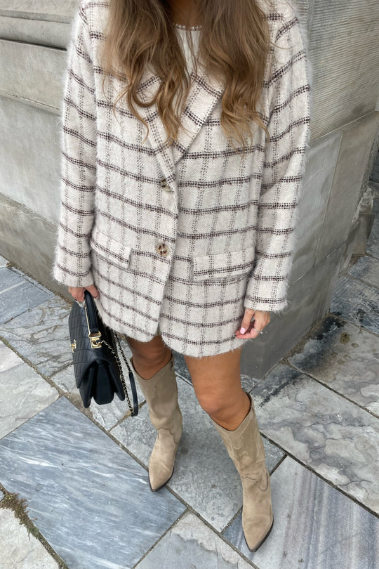 Elisa Blazer - Beige Bruin Geruit